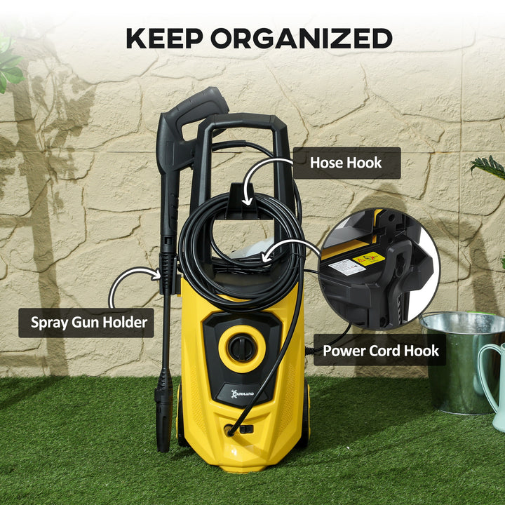1800W High Pressure Washer, 150 Bar Pressure, 510 L/h Flow, High-Performance Portable Power Washer Jet Wash Cleaner with 6M Hose, Snow Foam Bottle for Garden, Car, Furniture, Yellow