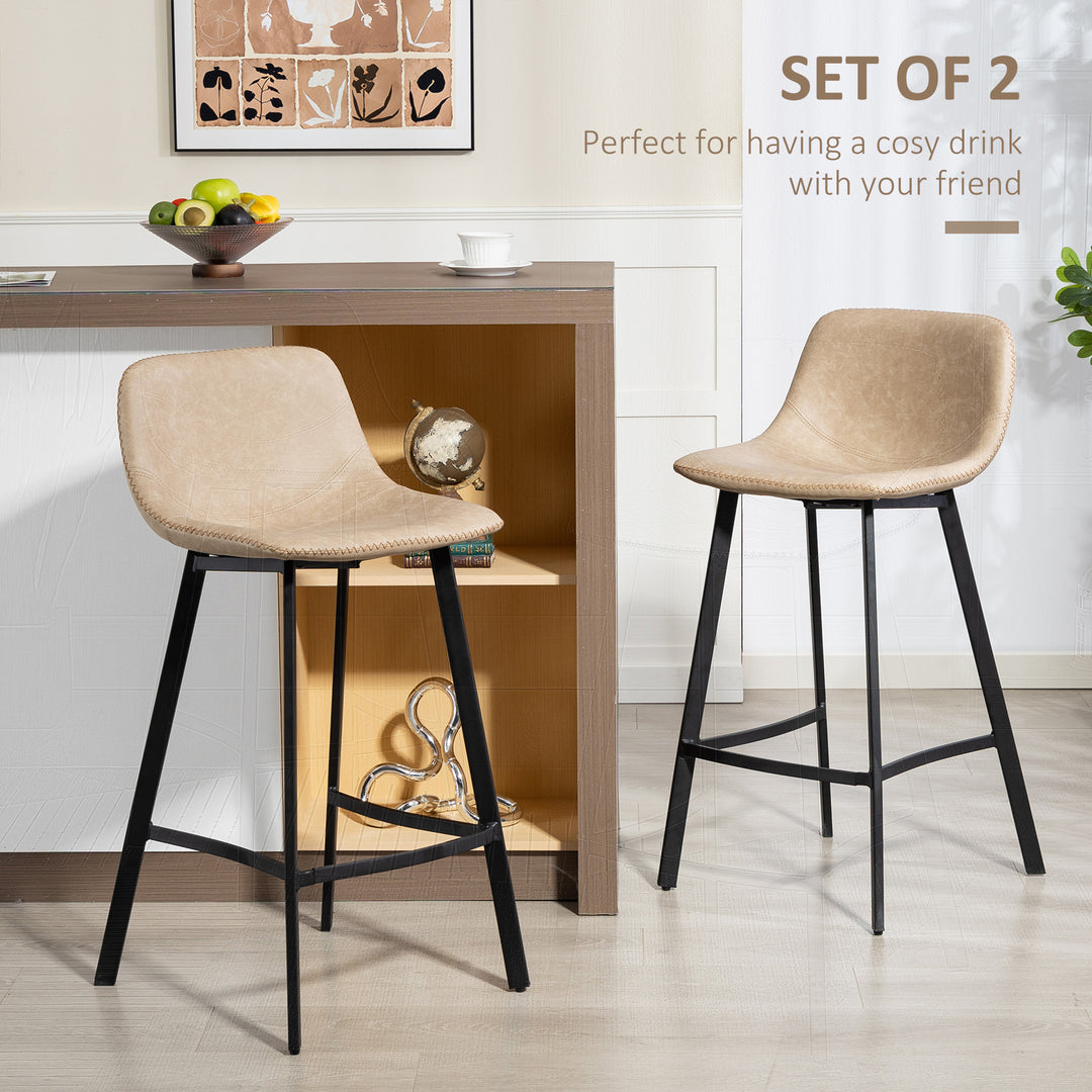 MCL Bar Stools Set of 2, PU Leather Dining Stools with Backrest, Footrest, for Kitchen, Counter, Breakfast Bar, Light Brown