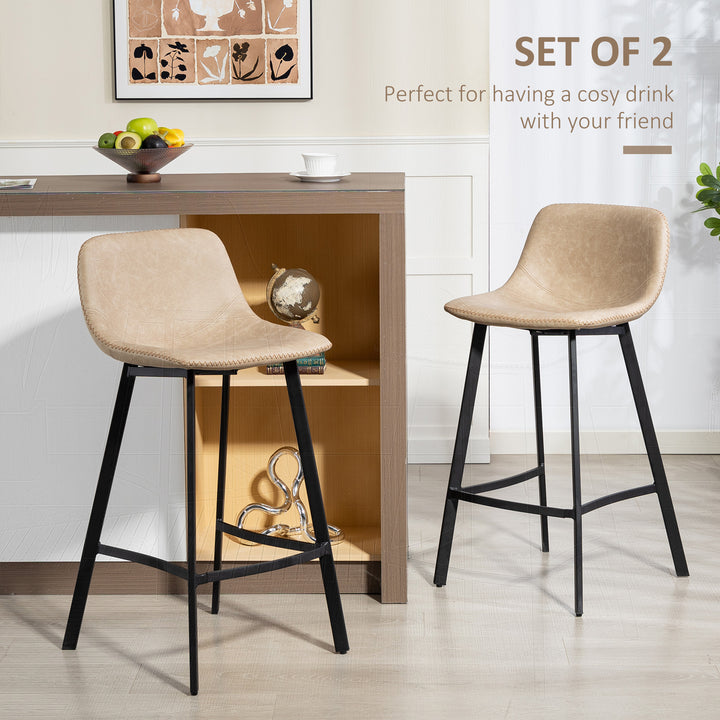 MCL Bar Stools Set of 2, PU Leather Dining Stools with Backrest, Footrest, for Kitchen, Counter, Breakfast Bar, Light Brown