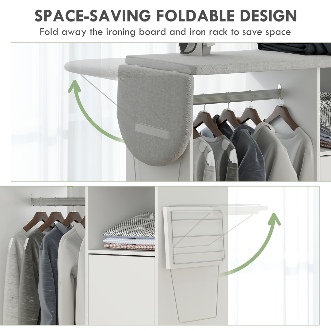 Rolling Ironing Board Cabinet, Foldable Ironing Station with Storage, Wheels for Home, Laundry Room