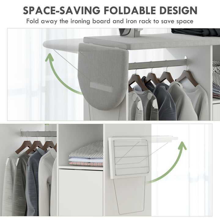 Rolling Ironing Board Cabinet, Foldable Ironing Station with Storage, Wheels for Home, Laundry Room