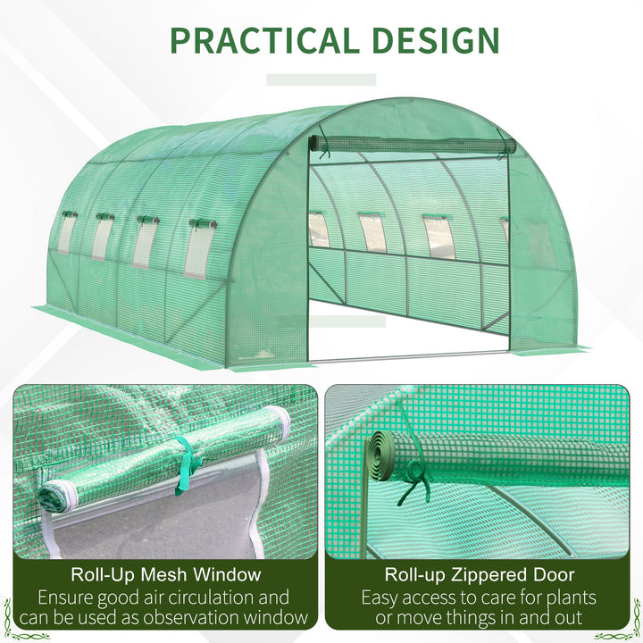 Walk-in Polytunnel Greenhouse, Outdoor Garden Tunnel Greenhouse Tent with Zipped Roll-Up Door and 8 Mesh Windows, 6 x 3M