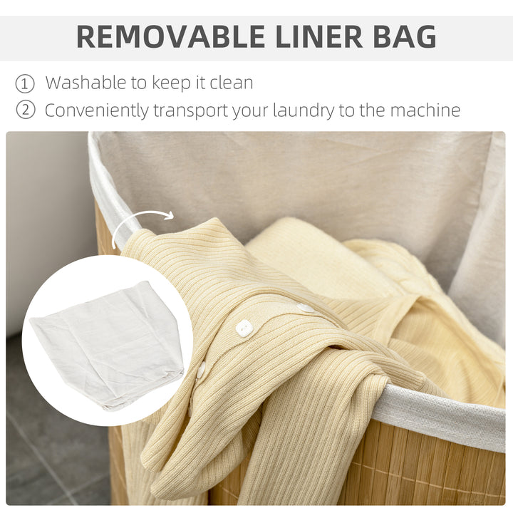 Bamboo Laundry Basket with Lid, 55 Litres Laundry Hamper with Removable Washable Lining, Corner Washing Baskets, 38 x 38 x 57cm, Natural