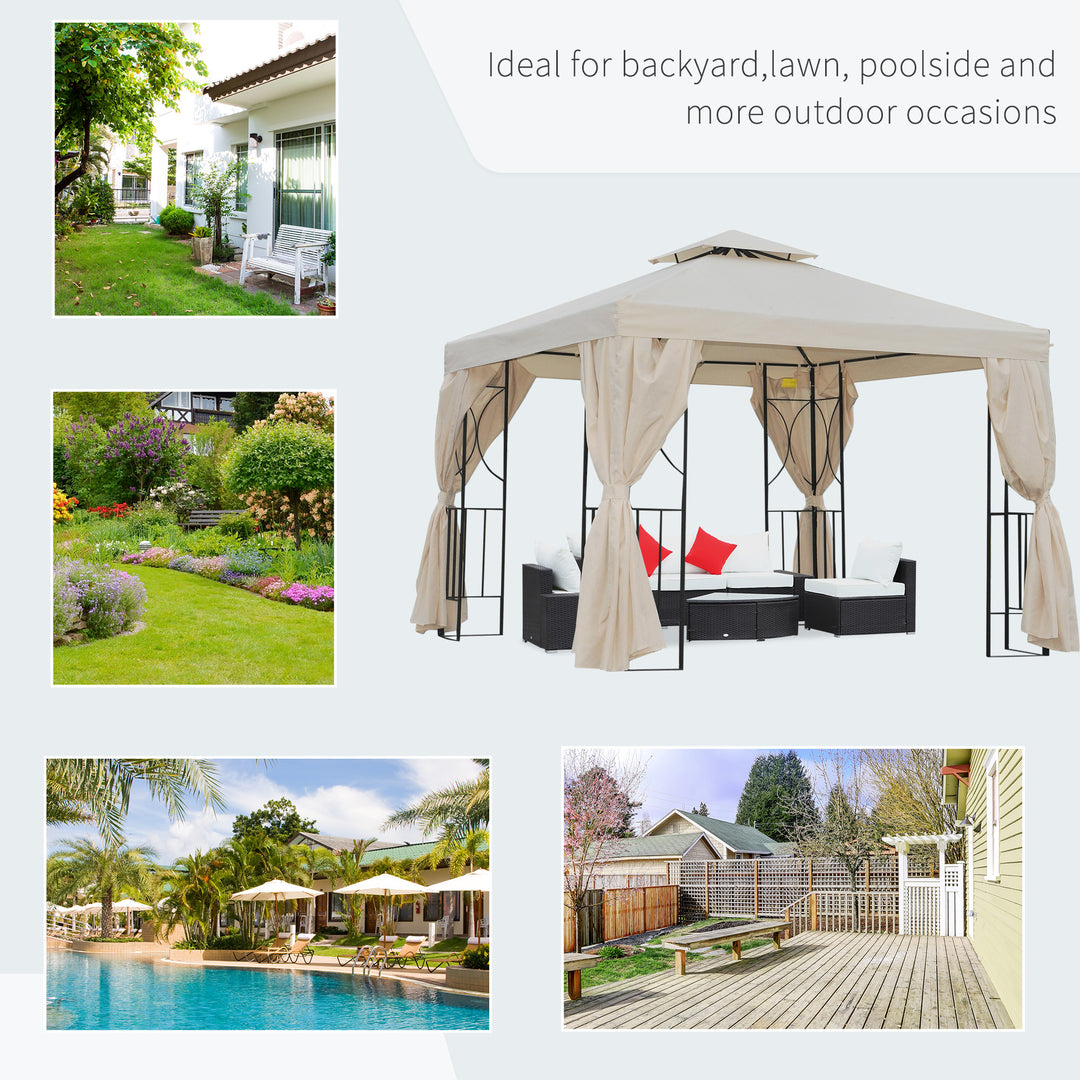 3 x 3 m Garden Gazebo Double Roof Marquee Patio Wedding Party Tent Canopy Shelter with Sidewalls, (Beige)