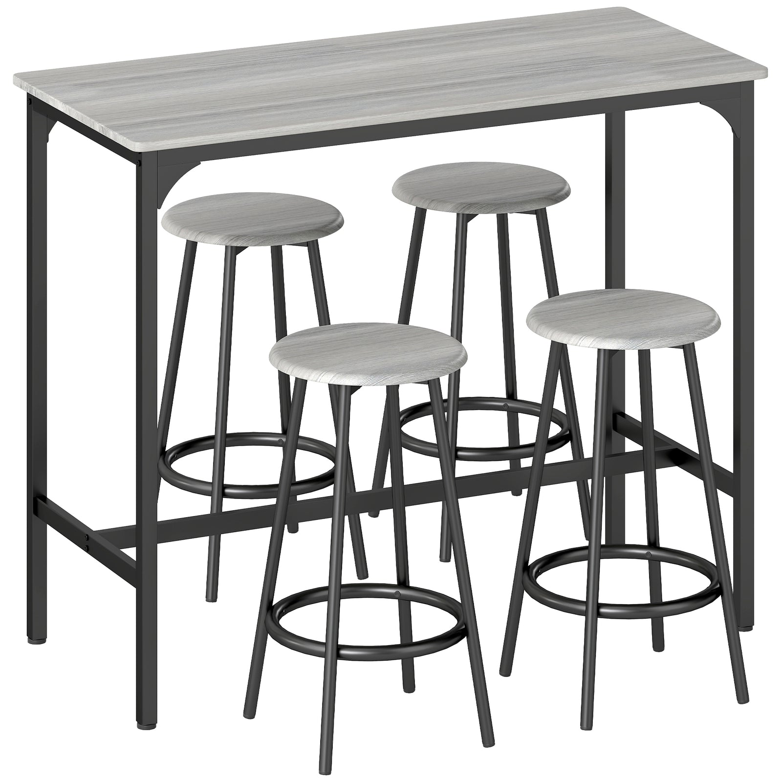 Five-Piece Industrial-Style Bar Table Set - Grey/Black