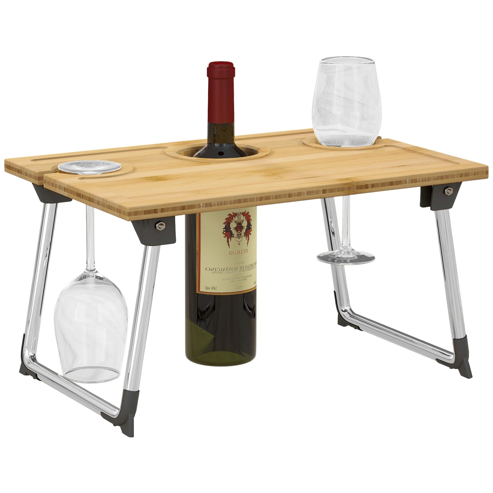 Portable Bamboo Top Wine and Glass Picnic Table