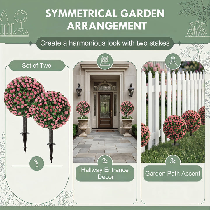Artificial Rose Topiary UV Resistant, 2-Pack Fake Plants, 55 cm, Pink