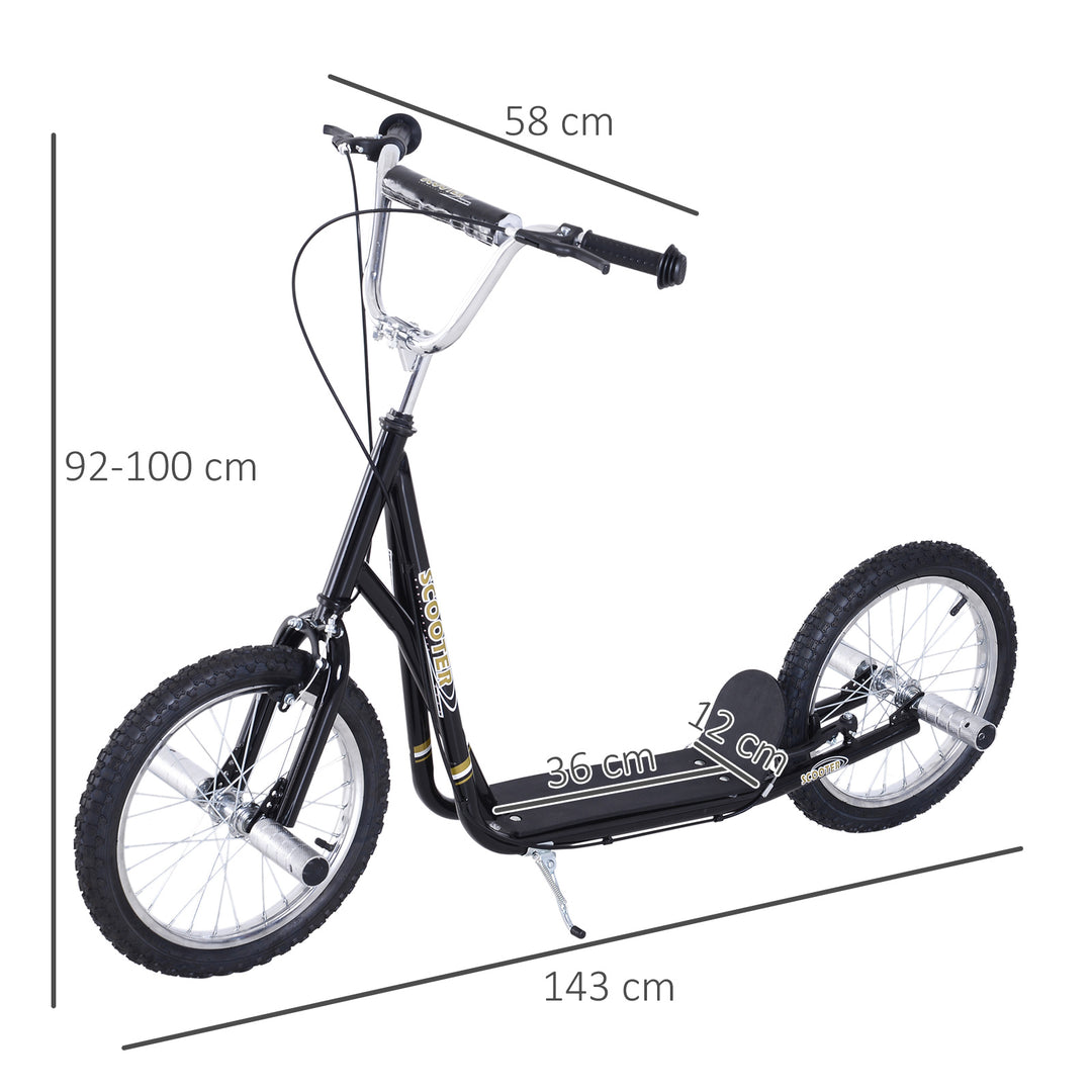 Stunt Scooter, Kids Scooter with 16" Big Wheels, Adjustable Height, Dual Brakes, for Ages 5+ Years, Black