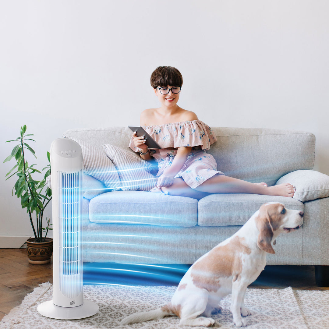 Tower Fan for Bedroom Cooling, 30 Inch Electric 70° Oscillating Fan with 3 Speed Settings, Standing Floor Fan for Home Office Indoor, White