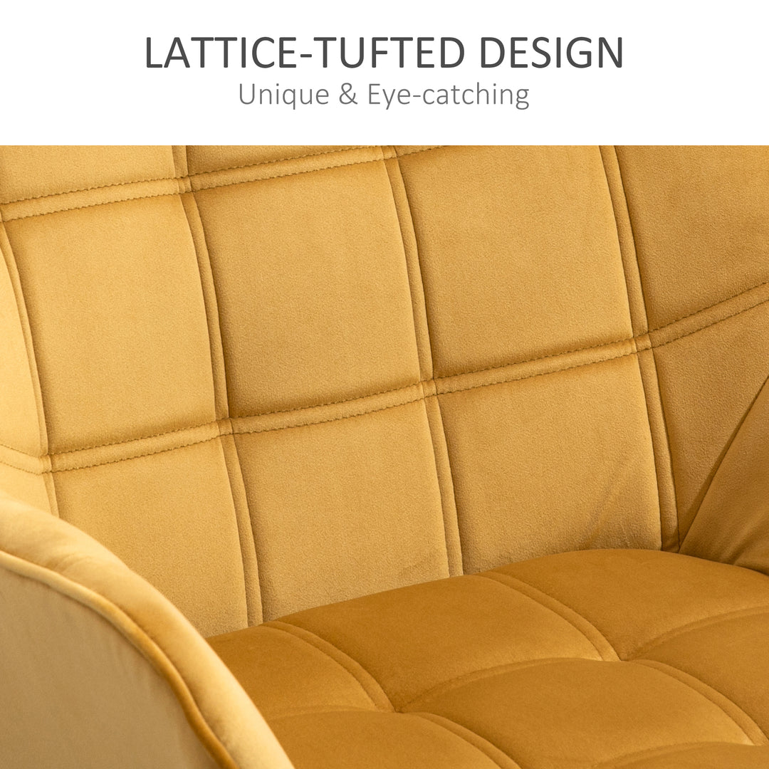 Armchair Accent Chair, Vanity Chair with Wide Arms, Slanted Back, Padding, Metal Frame, Wooden Legs, Home Bedroom Furniture Seating, Set of 2, Yellow