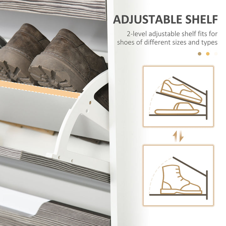 MCL Shoe Storage Cabinet with Slide Out Drawer, 2 Flip Doors, Tempered Glass Top - Grey