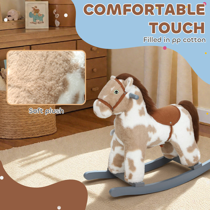 Baby Rocking Horse, Plush Animal Rocker with Realistic Sound and Toy, Rocking Toy Chair for Kids Aged 2-5