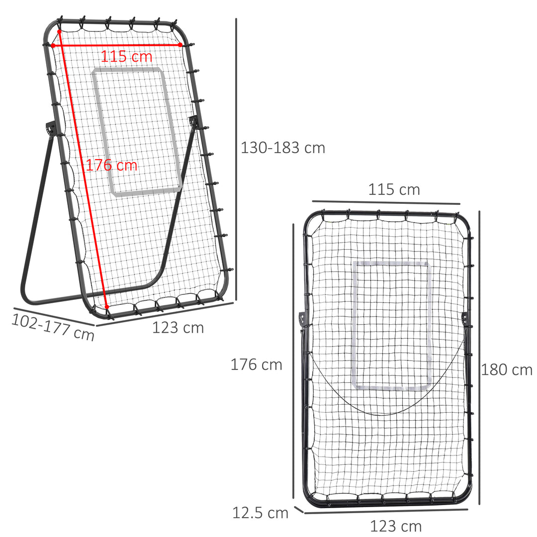 Foldable Football Rebounder Net, with Adjustable Angles - Black