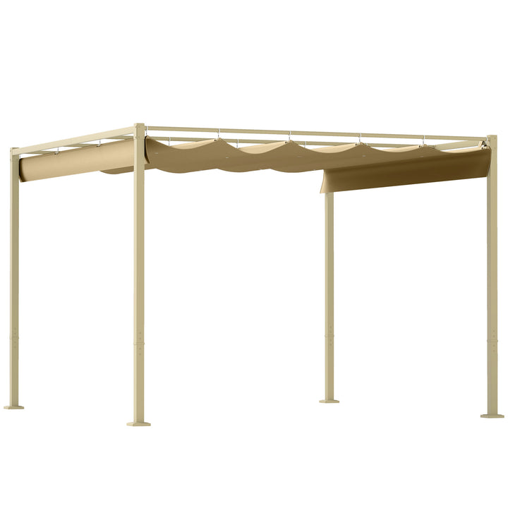 Outsunny 3 x 3(m) Garden Pergola with Retractable Roof and Magnetic Fixture, Outdoor Gazebo Pergola Kit Sun Shade Canopy, UPF30+, Khaki
