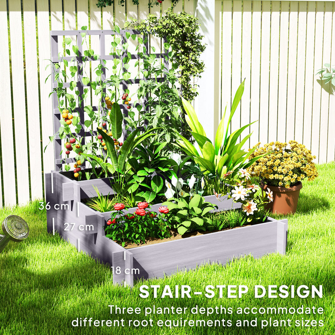 3 Tier Garden Planters with Trellis for Vine Climbing, Wooden Raised B