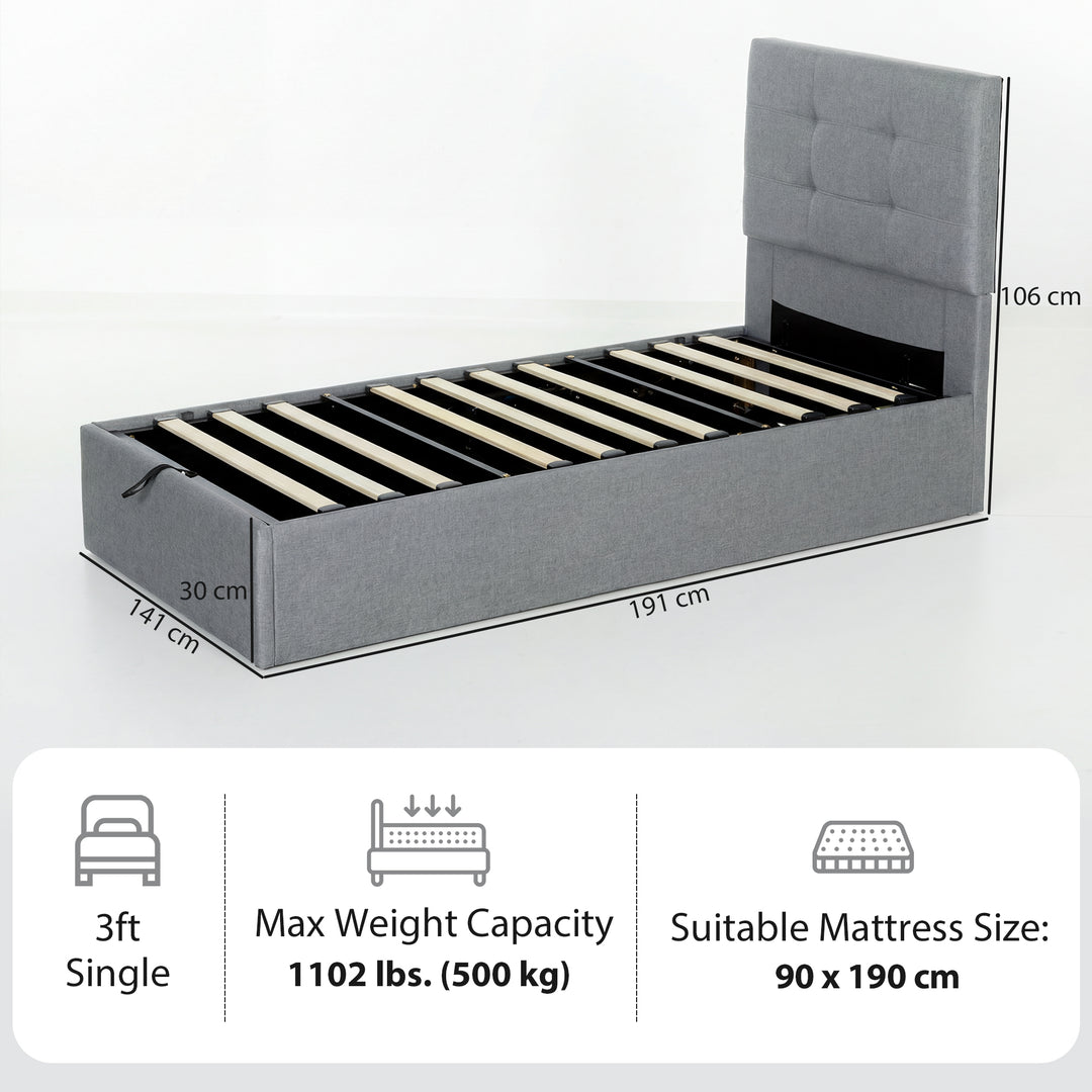3ft Single Ottoman Bed with Gas Lift Storage - Grey - view 3