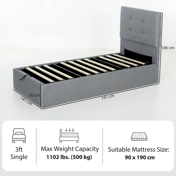 3ft Single Ottoman Bed with Gas Lift Storage - Grey - view 3