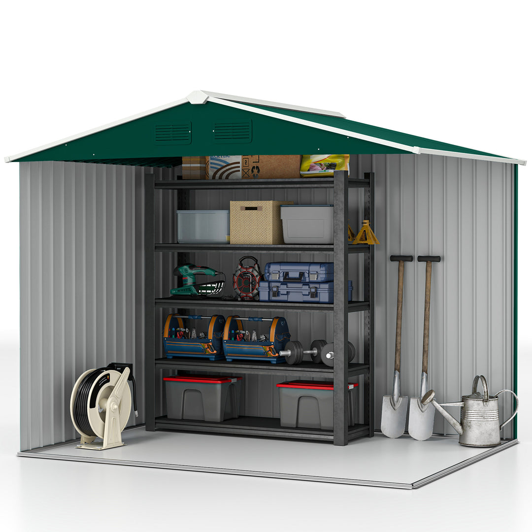 MCL 7.7 x 5.7ft Metal Garden Shed with Ventilation Slots and Sliding Doors, Galvanised Outdoor Tool Storage House, Green
