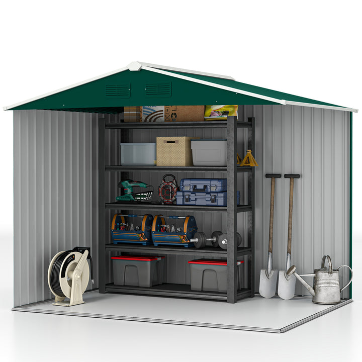 MCL 7.7 x 5.7ft Metal Garden Shed with Ventilation Slots and Sliding Doors, Galvanised Outdoor Tool Storage House, Green