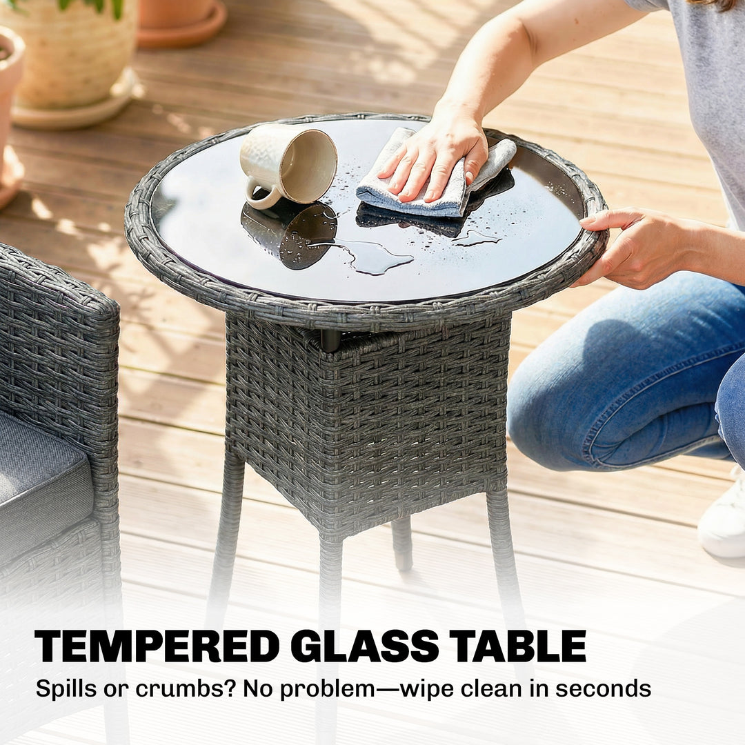 Rattan Bistro Set, Reclining Garden Chairs and Glass Coffee Table with