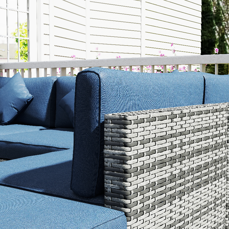 8 Pieces PE Rattan Corner Sofa Set, Outdoor Garden Furniture Set, Pati
