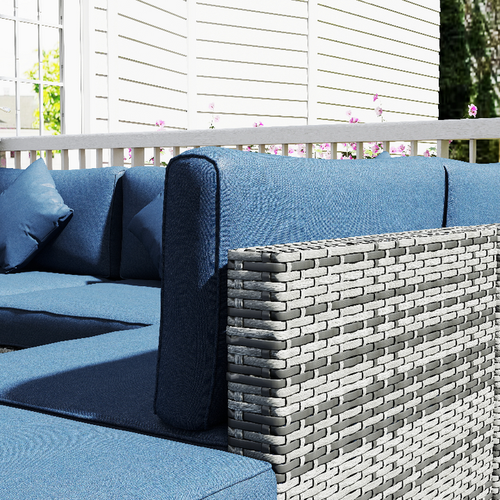 8 Pieces PE Rattan Corner Sofa Set, Outdoor Garden Furniture Set, Pati