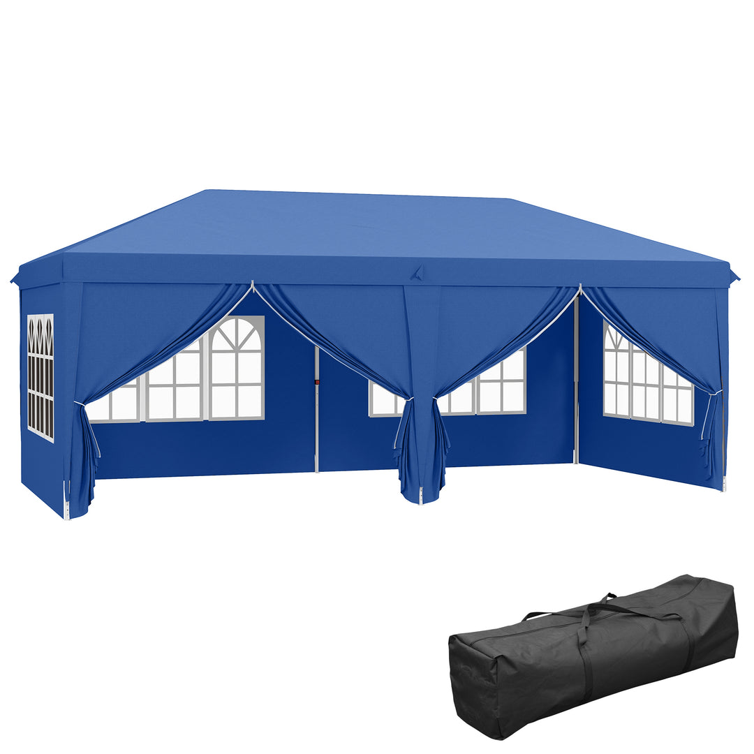 3 x 6 m Garden Pop Up Gazebo, Wedding Party Tent Marquee, Water Resistant Awning Canopy with Sidewalls, Windows, Carry Bag, Blue