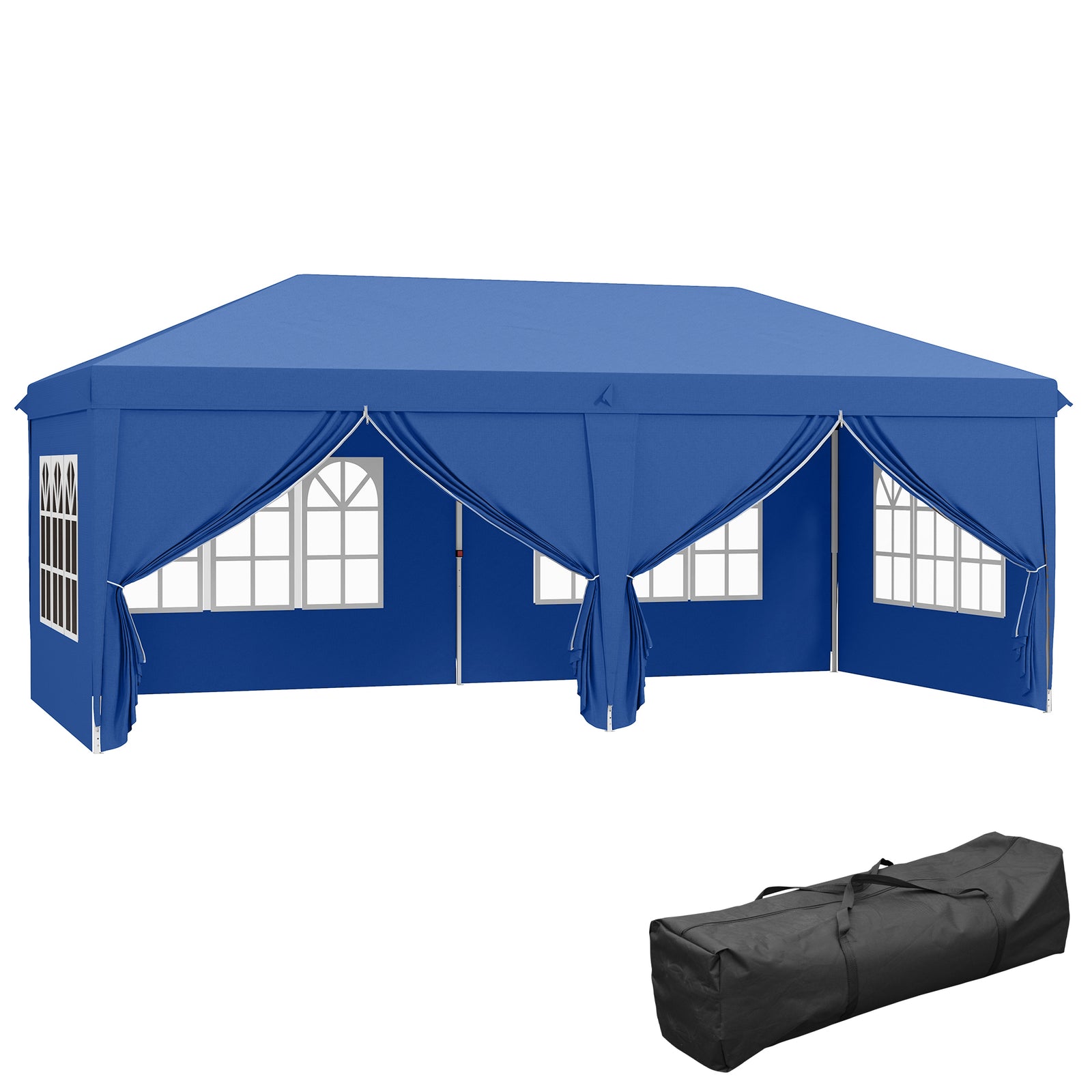 3 x 6 m Garden Pop Up Gazebo, Wedding Party Tent Marquee, Water Resistant Awning Canopy with Sidewalls, Windows, Carry Bag, Blue
