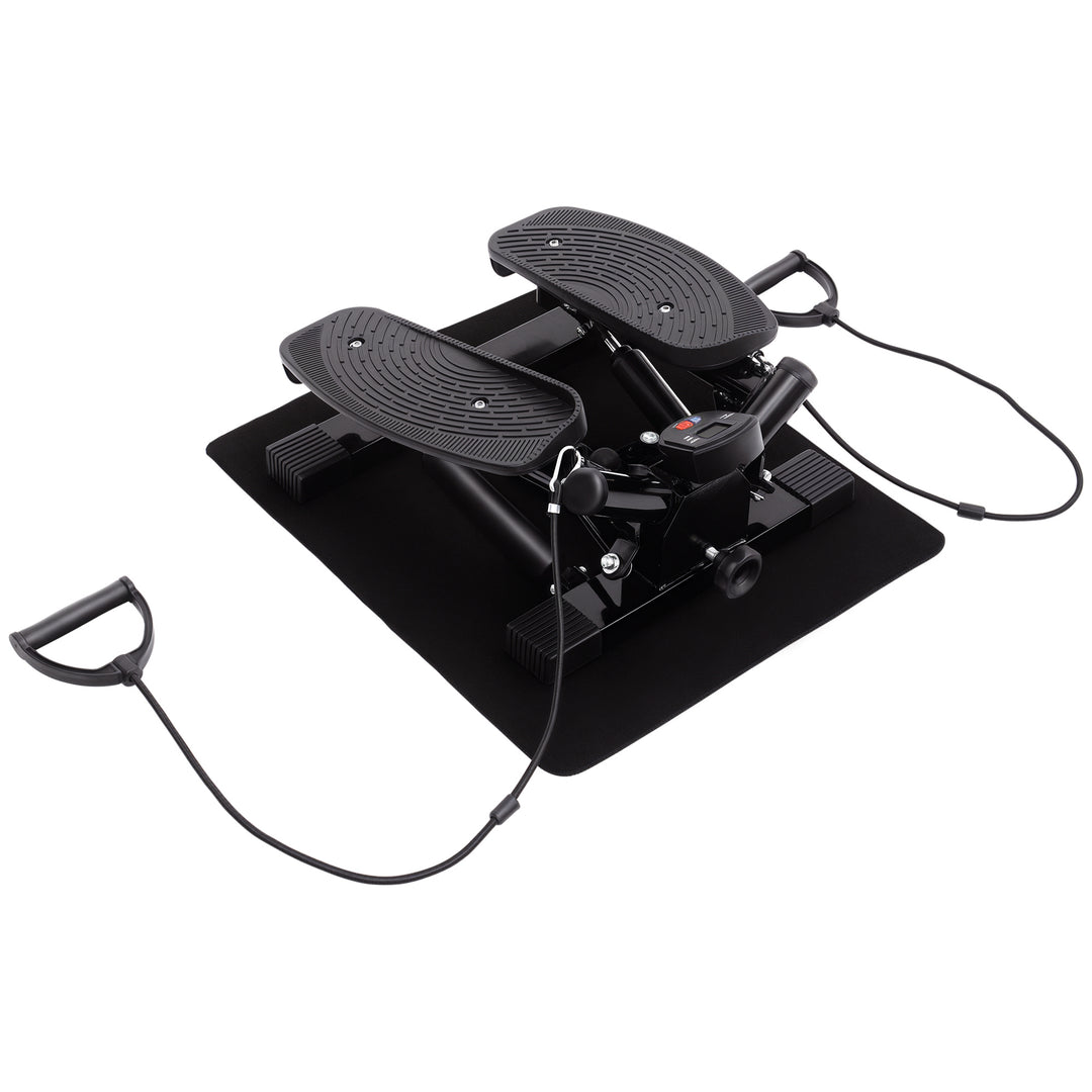 Portable Mini Stepper, Exercise Fitness Machine for Legs Arms Thigh Toner Toning Machine, Stair Steps Workout Training Fitness, w/ Resistance Bands and Floor Mat, Black