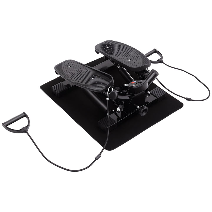 Portable Mini Stepper, Exercise Fitness Machine for Legs Arms Thigh Toner Toning Machine, Stair Steps Workout Training Fitness, w/ Resistance Bands and Floor Mat, Black