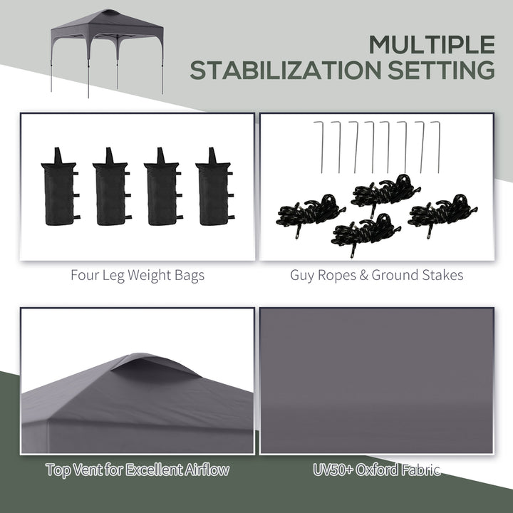 Outsunny Pop Up Gazebo 3x3m, Foldable Canopy Tent, Carry Bag with Wheels, 4 Leg Weight Bags, Outdoor Garden Patio Party, Dark Grey