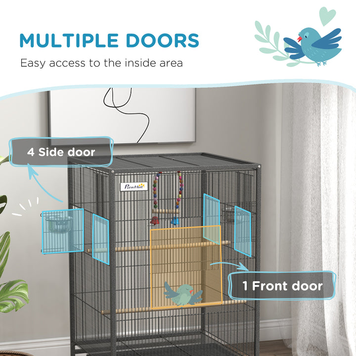 PawHut Bird Cage, Budgie Cage, with Rolling Stand, for Small Birds - Grey | Aosom UK