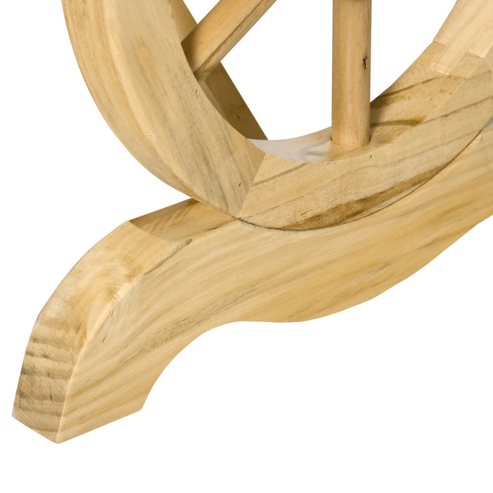 MCL 2-Person Garden Bench Rustic Wooden Outdoor Bench with Wheel-Shaped Legs Slatted Seat for Patio Natural Wood Effect