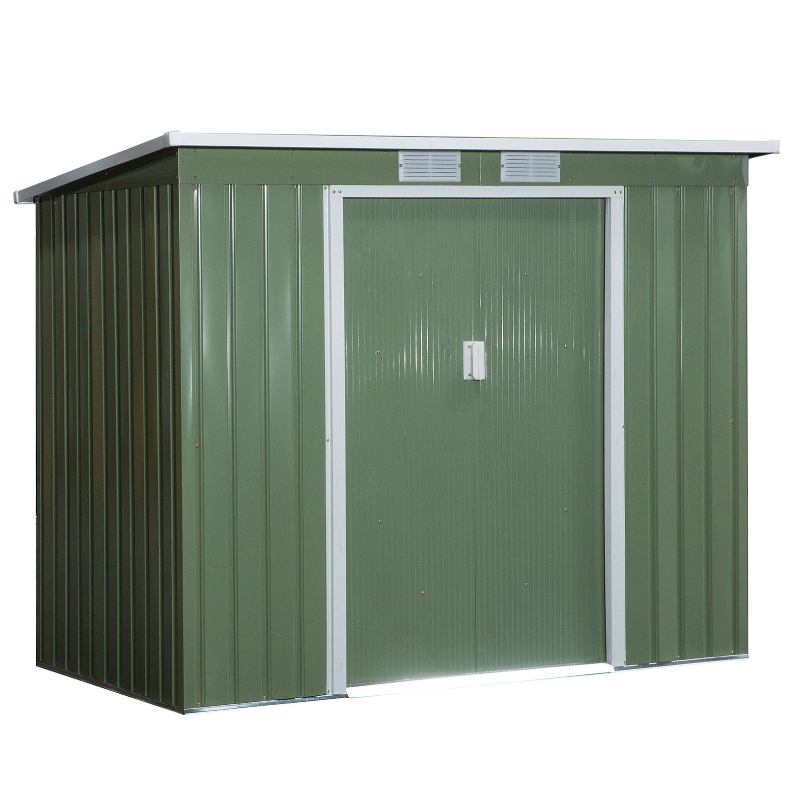 7 x 4ft Galvanised Steel Garden Shed, with Foundation Kit - Green