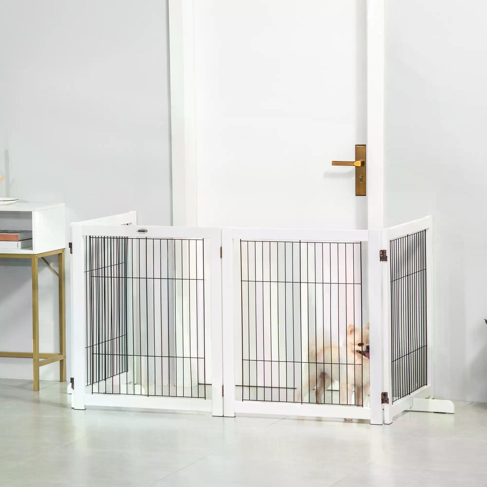 Freestanding Folding Pet Gate 4 Panels Dog Puppy Barrier with Support Feet