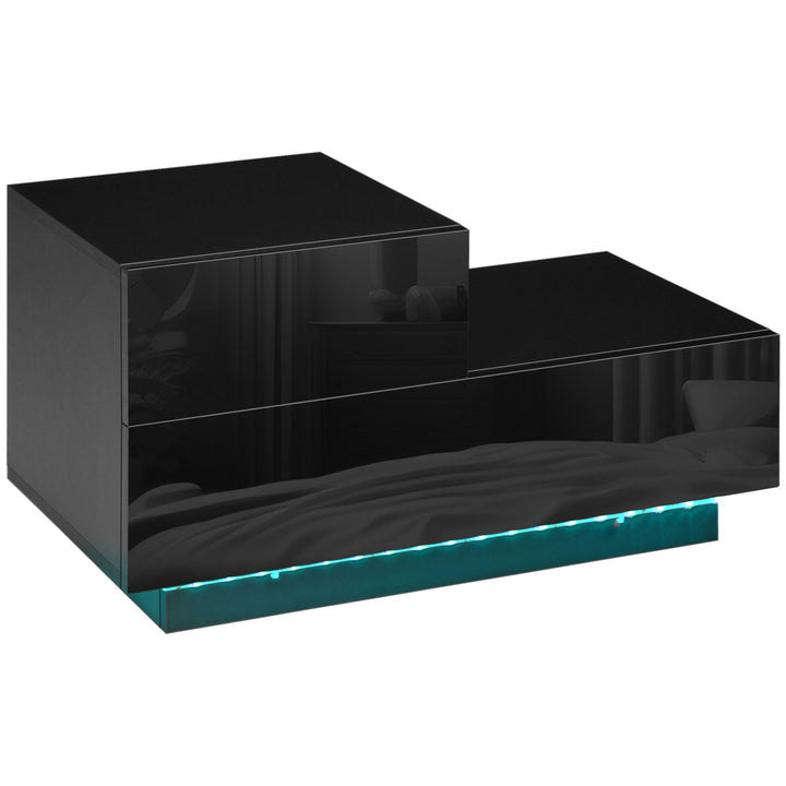 High Gloss Front Bedside Table with Drawers Nightstand with RGB LED Li