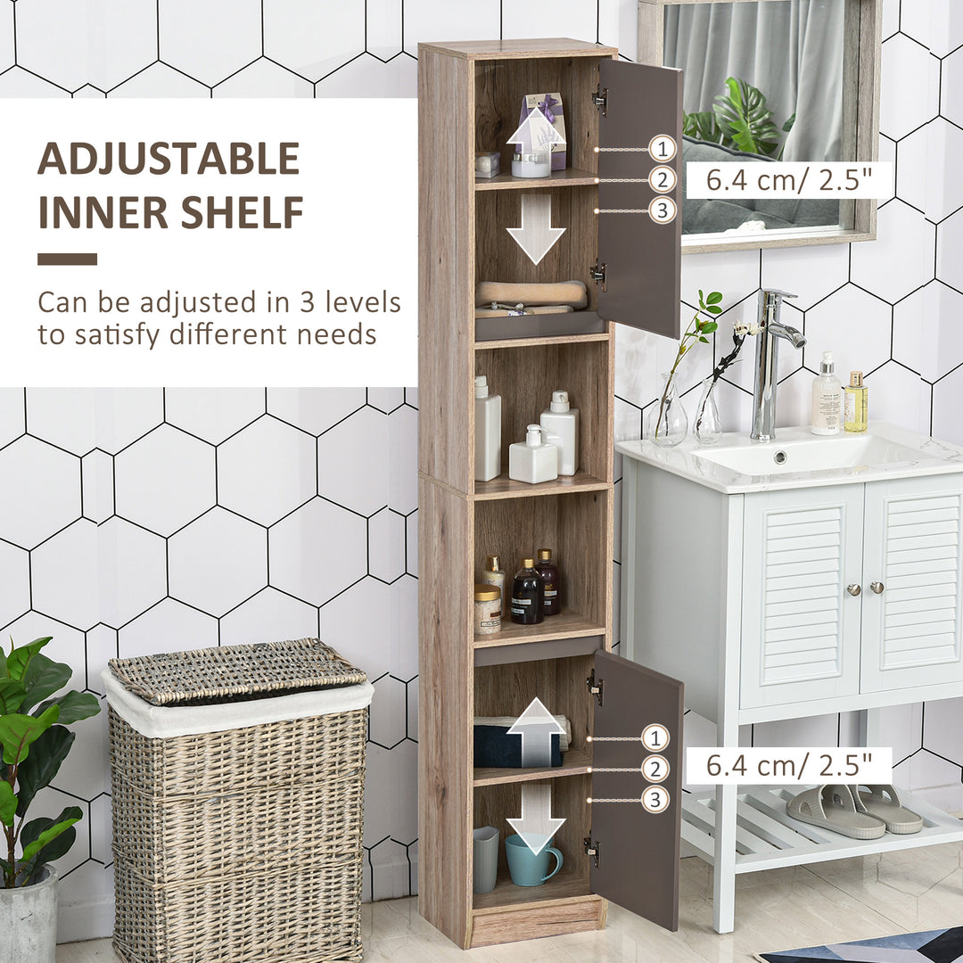 Narrow Bathroom Cabinet, Slim Bathroom Storage Unit with Open Compartment, Freestanding Storage Cupboard with Adjustable Shelves for Small Spaces, 30 x 24 x 170 cm, Grey and Oak