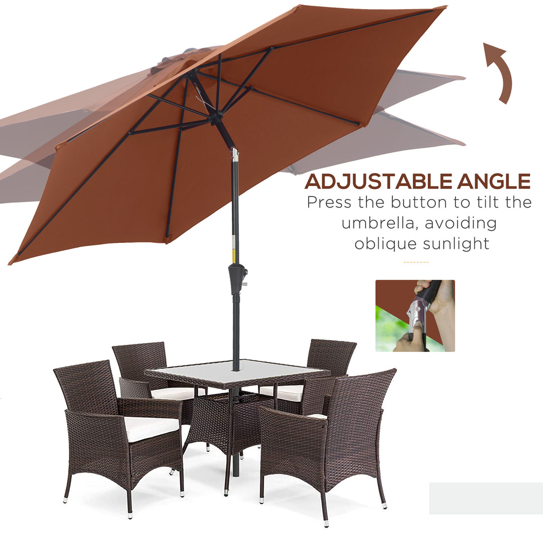 2.6M Garden Parasol Umbrella with Tilt and Crank, Outdoor Sun Parasol Sunshade Shelter with Aluminium Frame, Coffee