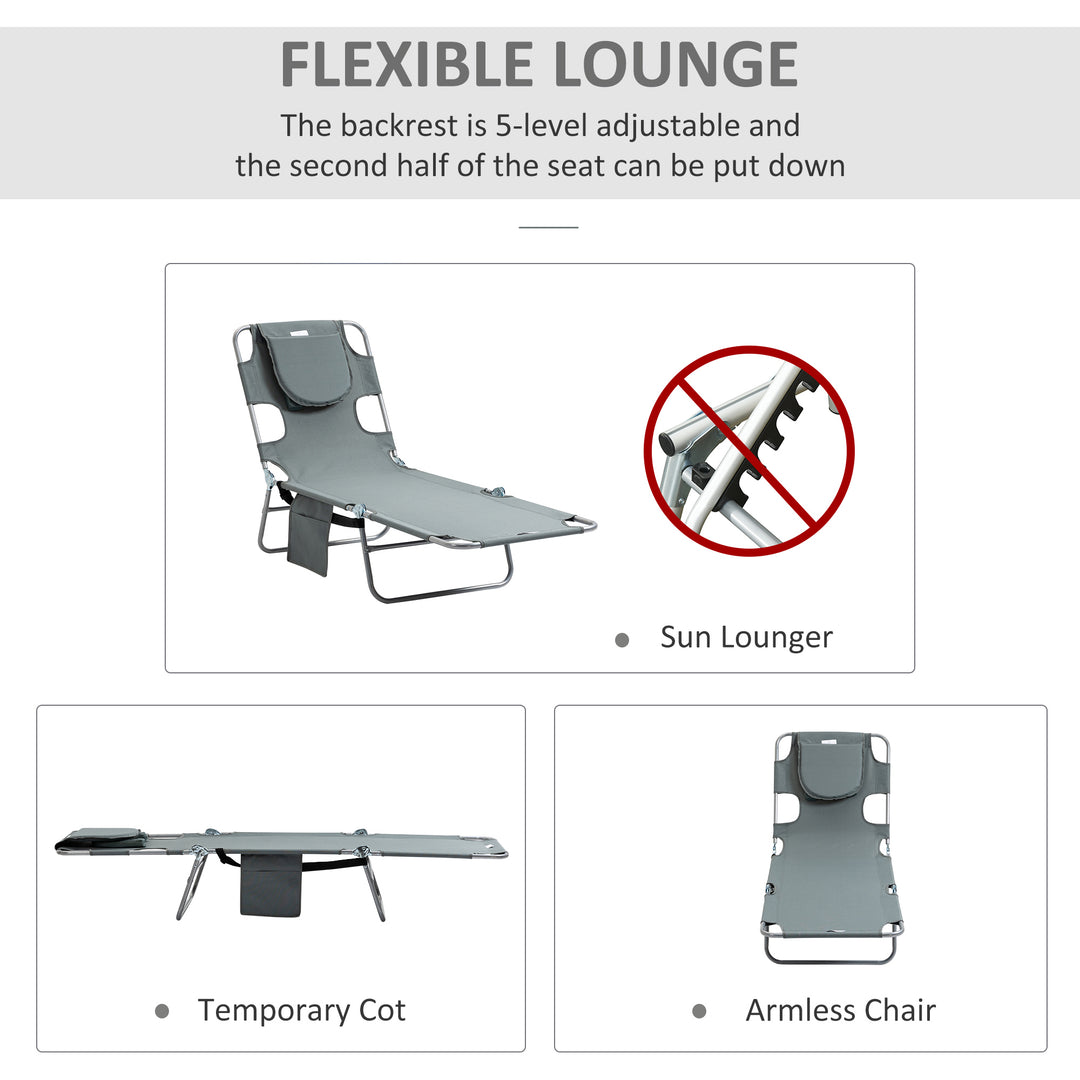 Outsunny Beach Chaise Lounge with Face Hole and Arm Slots, Portable Sun Lounger, 5