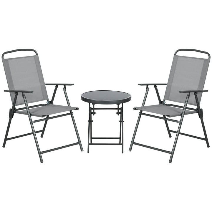 Outsunny Three-Piece Garden Seat Set, with Glass-Top Table - Light Grey