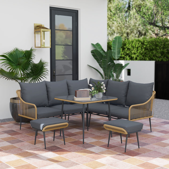 Six-Piece Rattan Strong Garden Sofa Set - Brown/Grey