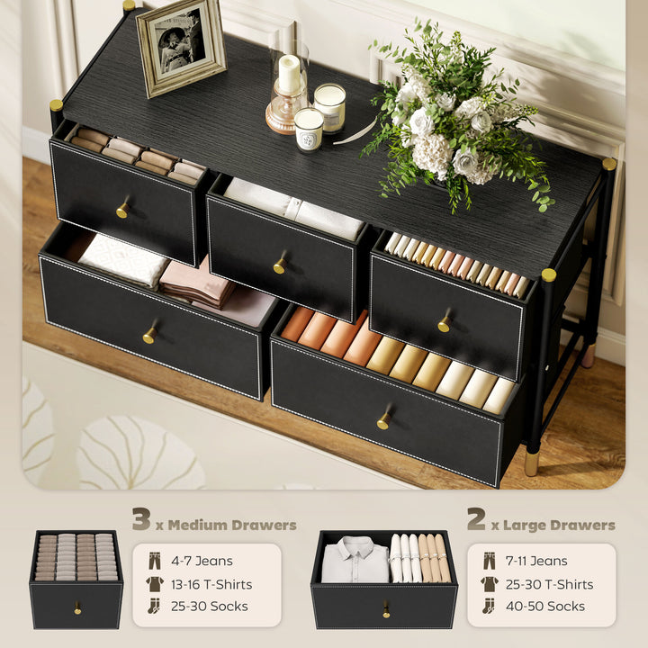 Faux Leather Front Chest of Drawers - Black