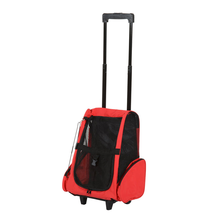 PawHut Pet Backpack Trolley: Telescopic Handle Carrier for Furry Friends on the Go, Crimson Red, 42 x 25 x 55 cm | Aosom UK