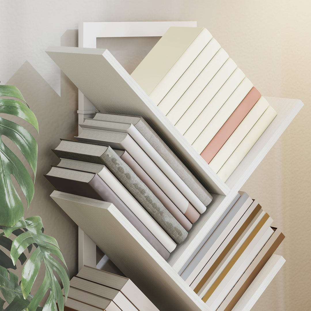9-Tier Tree Bookshelf, Industrial Free Standing Bookcase with Steel Fr
