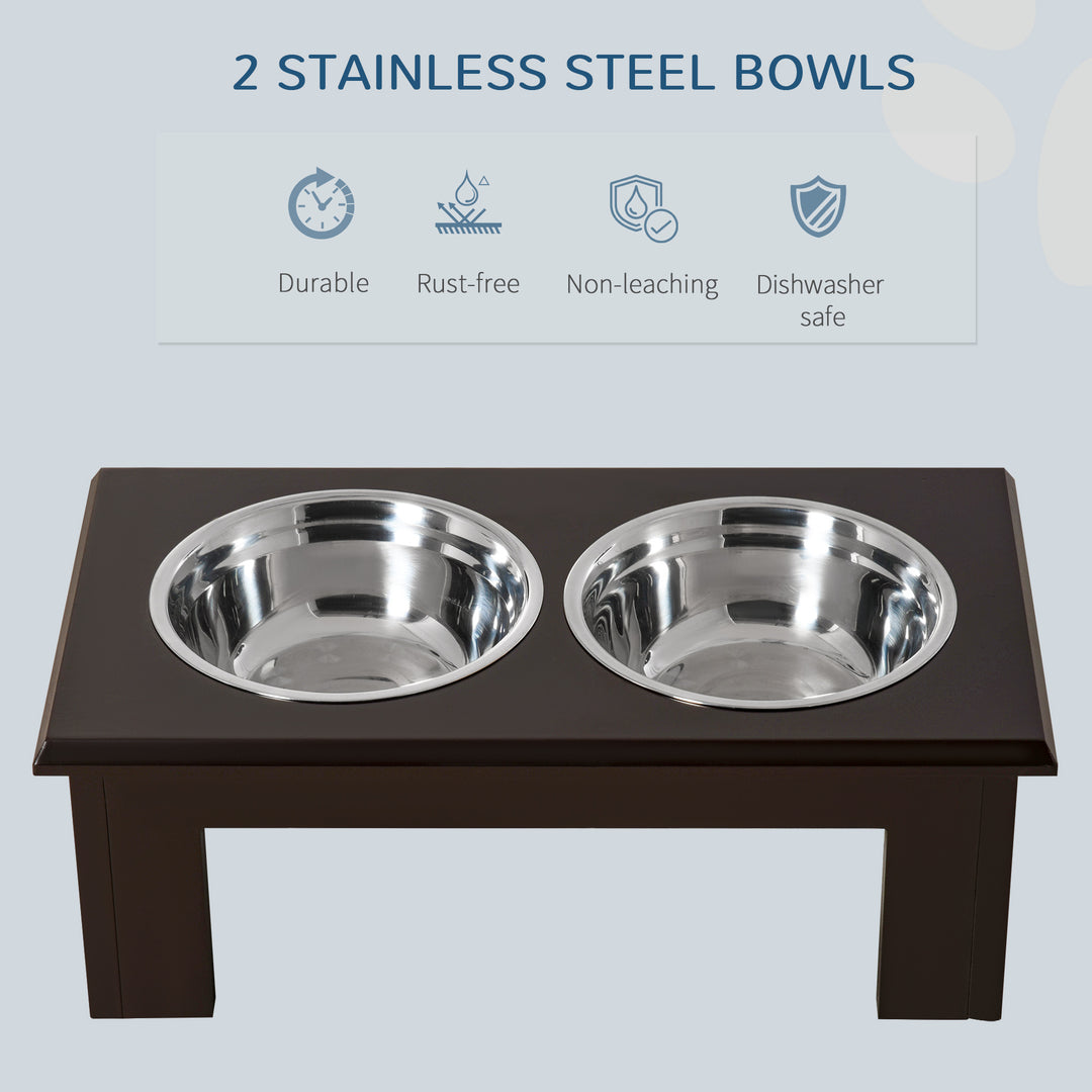 Raised Dog Feeding Bowls with Stand, Stainless Steel for Medium Dog, 58L x 31W x 25H cm - Brown