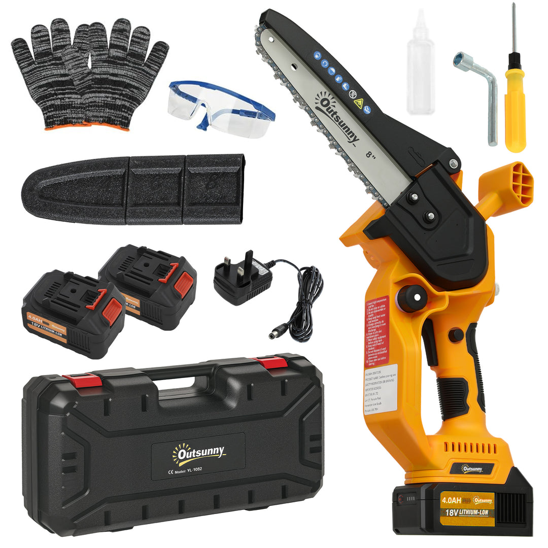 8 Inch Electric Chainsaw, Cordless Mini Chain Saw with Brushless Motor, 2 x 4000mAh Batteries and Safety Lock, Handheld Portable Wood Pruning Saw for Trimming Cutting, Orange