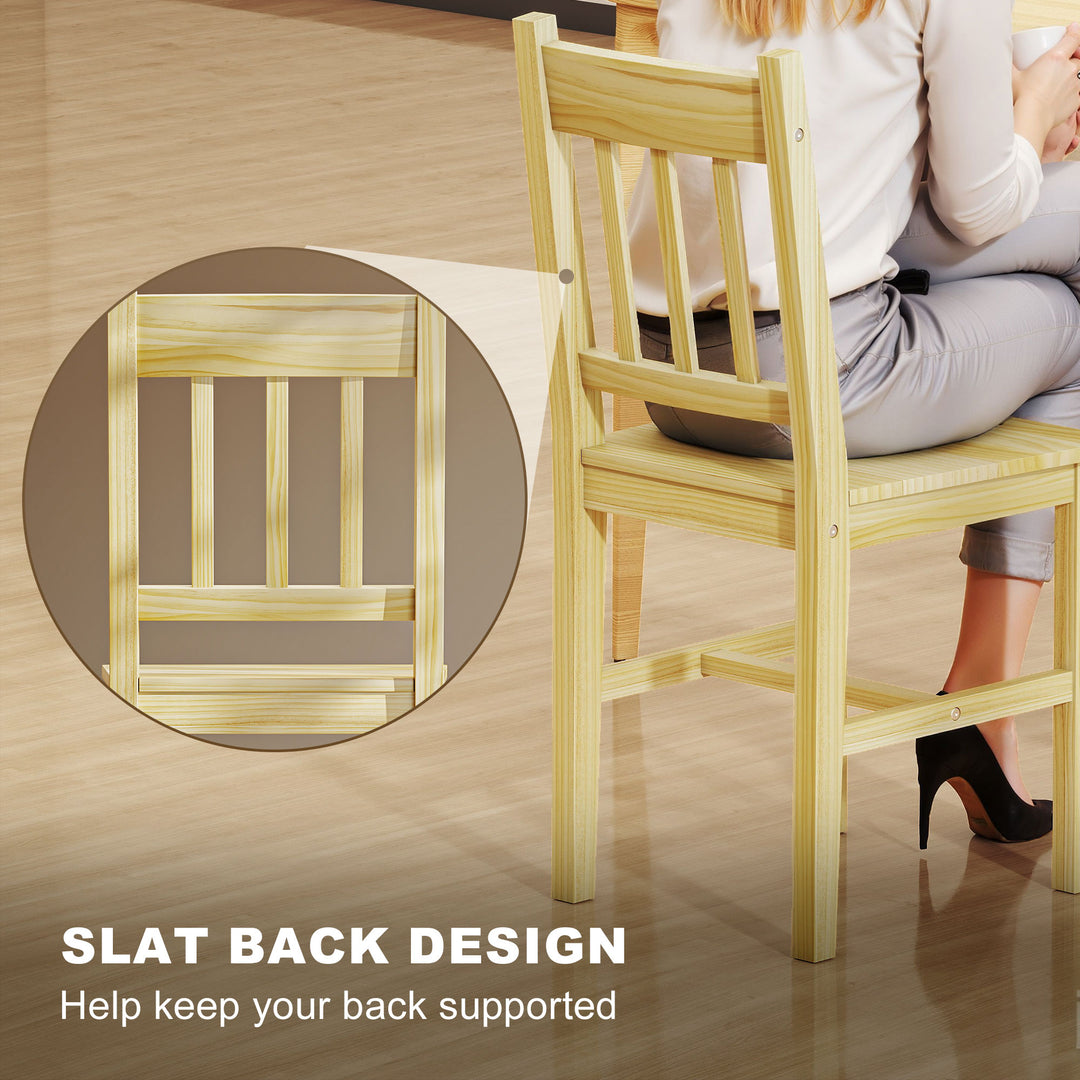 Dining Chairs Set of 2, Kitchen Chair with Slat Back, Pine Wood Struct