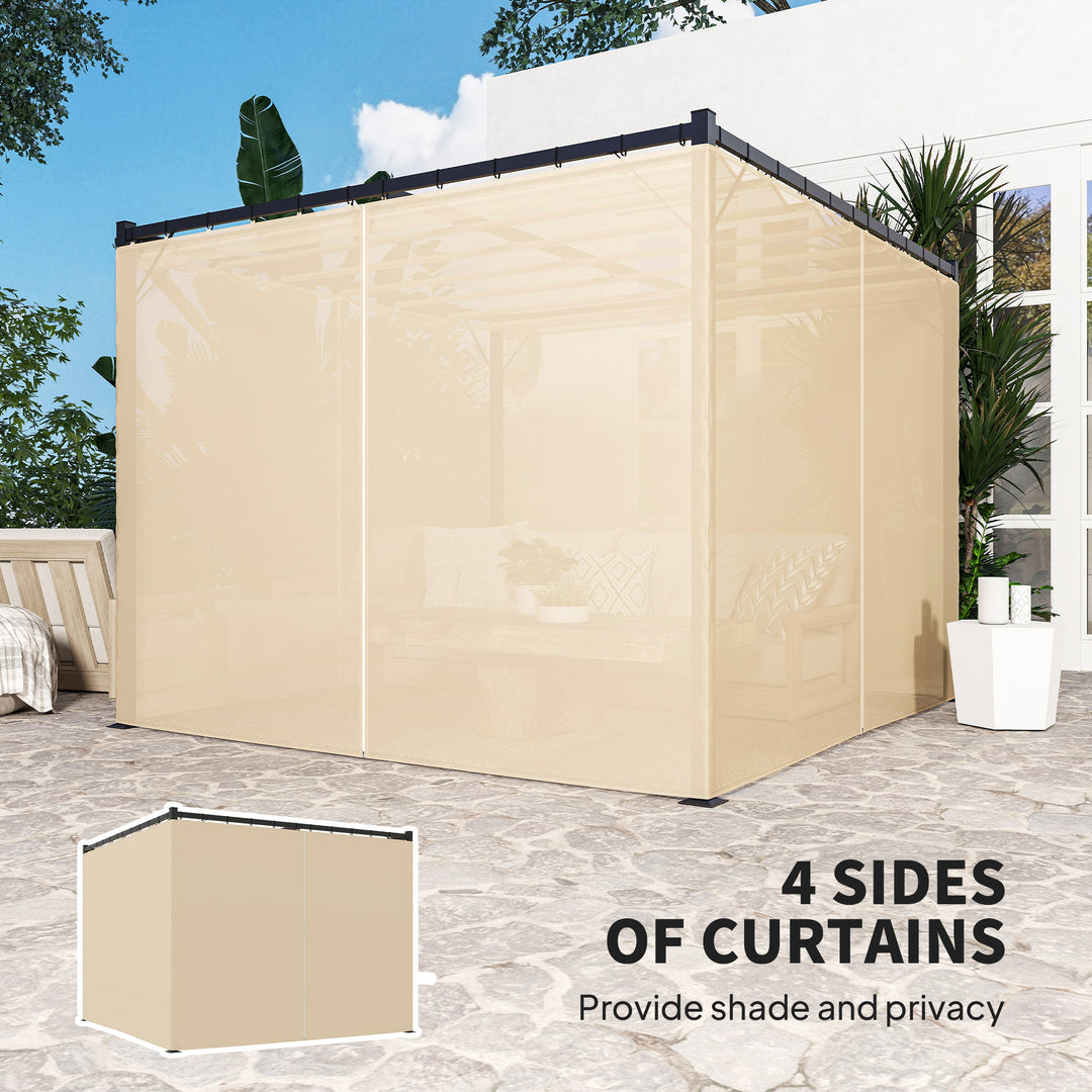 3 x 3(m) Retractable Pergola, Garden Gazebo Shelter with Curtains, for Grill, Patio, Deck, Beige