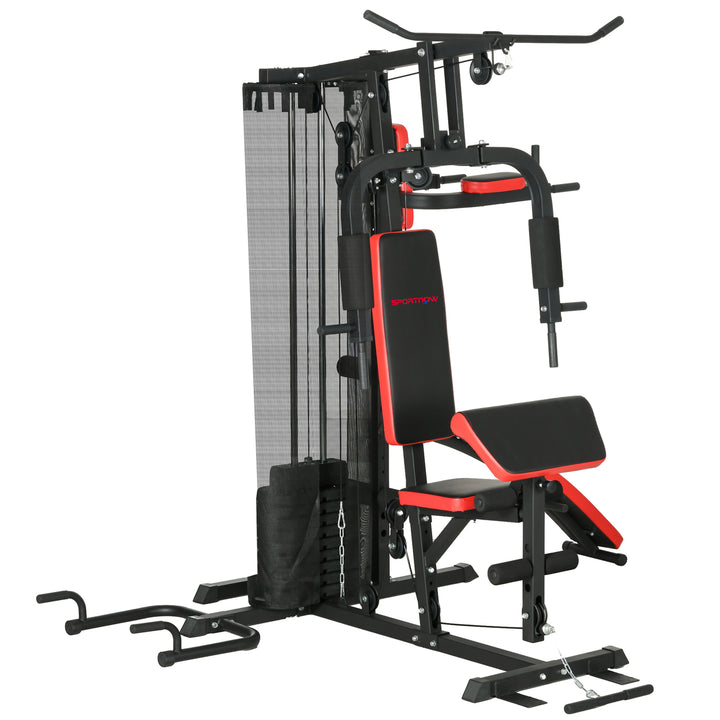 SPORTNOW Multi Gym Workout Station, Weight Machine with 65kg Weight Stack, Sit up Bench, Push up Stand, Dip Station