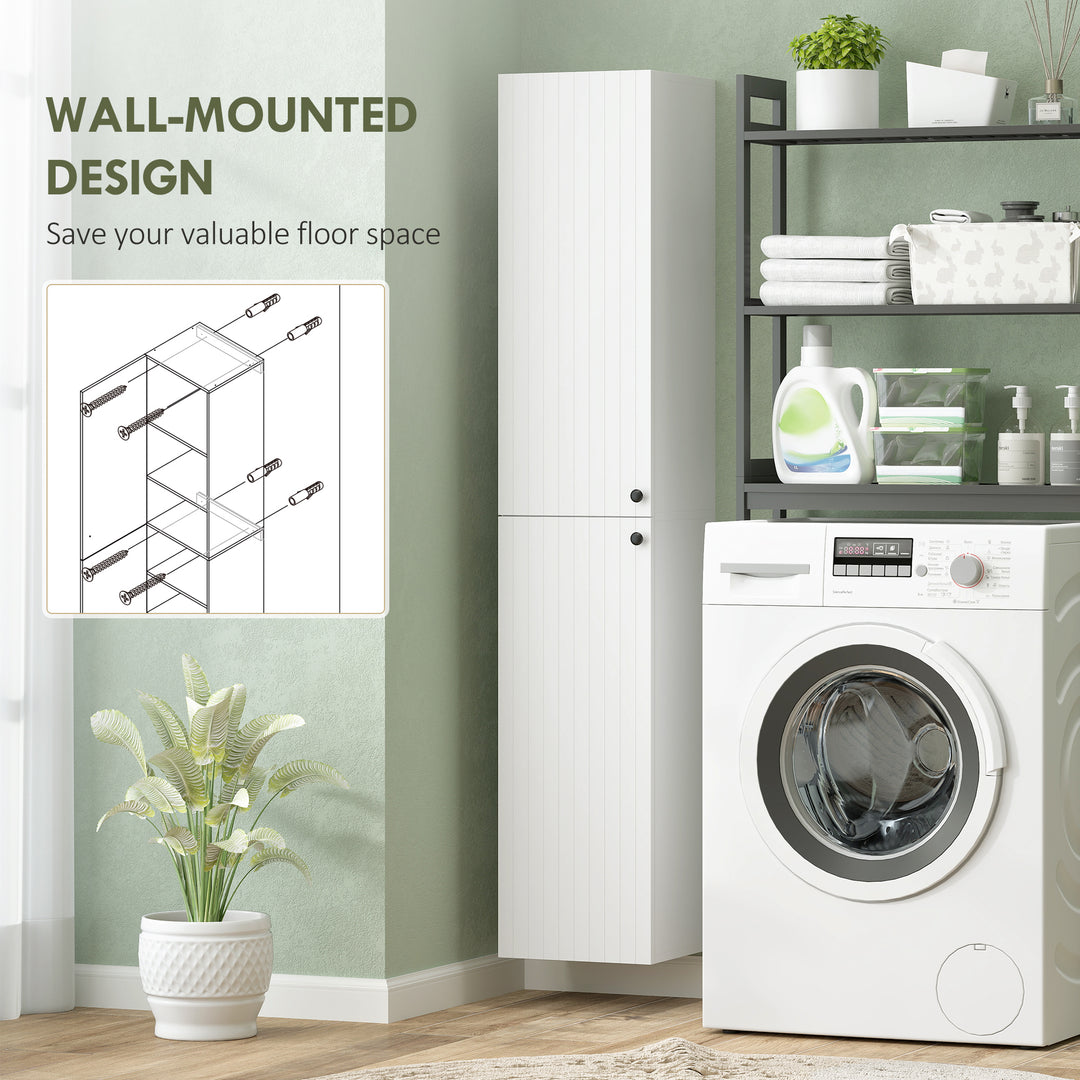 Wall Mounted Tall Bathroom Storage Cabinet with Soft-Close Hinges, Slim Bathroom Cabinet with 2 Doors, White
